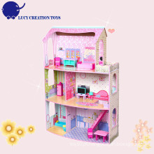 New Arrival Big Villa 3 Pisos Pink Miniatura Crianças Toy Toy Doll House